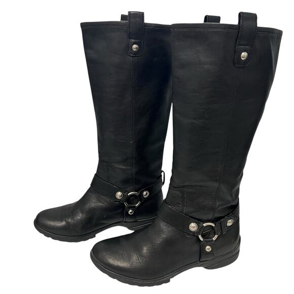 Coach Womens Size 7.5B Dafney Leather 15" Riding Boots Black Engineer Harness - Picture 1 of 11
